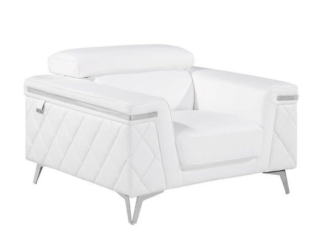 42" White And Silver Top Grain Leather Club Chair