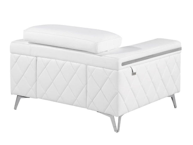 42" White And Silver Top Grain Leather Club Chair