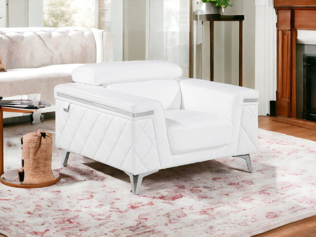 42" White And Silver Top Grain Leather Club Chair