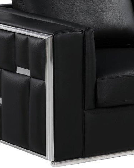 73" Black And Silver Metallic Top Grain Leather Loveseat