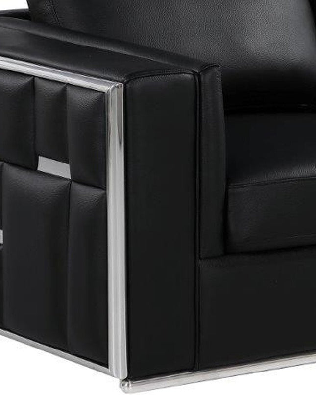 73" Black And Silver Metallic Top Grain Leather Loveseat