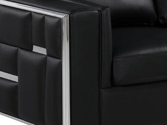 73" Black And Silver Metallic Top Grain Leather Loveseat