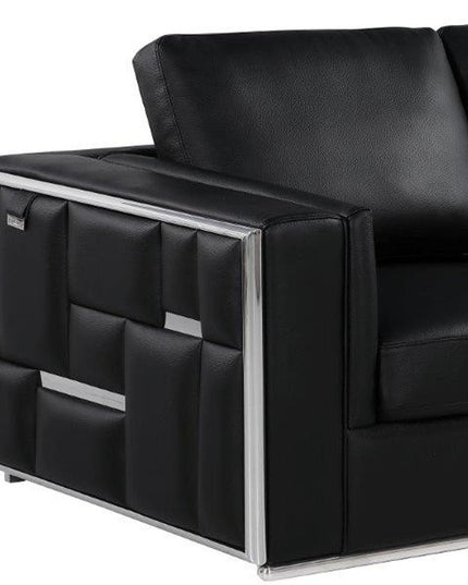 73" Black And Silver Metallic Top Grain Leather Loveseat