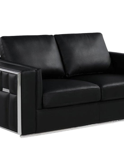 73" Black And Silver Metallic Top Grain Leather Loveseat