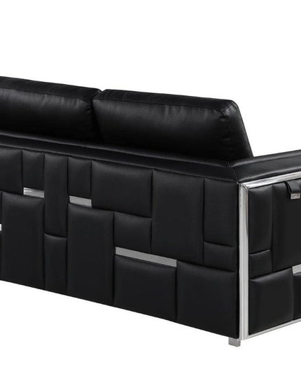 73" Black And Silver Metallic Top Grain Leather Loveseat
