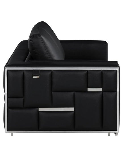 73" Black And Silver Metallic Top Grain Leather Loveseat