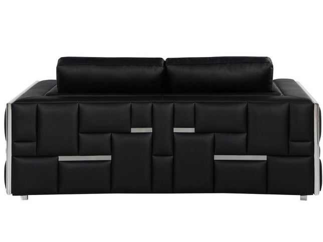73" Black And Silver Metallic Top Grain Leather Loveseat