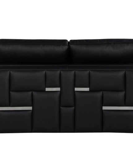 73" Black And Silver Metallic Top Grain Leather Loveseat