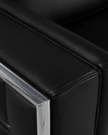 73" Black And Silver Metallic Top Grain Leather Loveseat