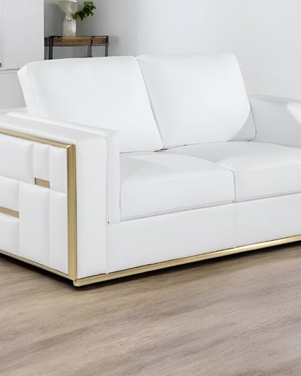 73" White And Silver Metallic Top Grain Leather Loveseat