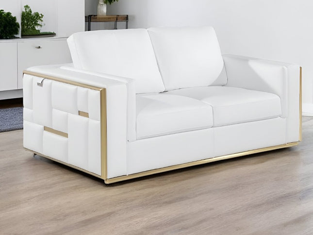 73" White And Silver Metallic Top Grain Leather Loveseat