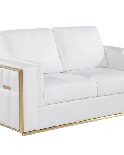 73" White And Silver Metallic Top Grain Leather Loveseat