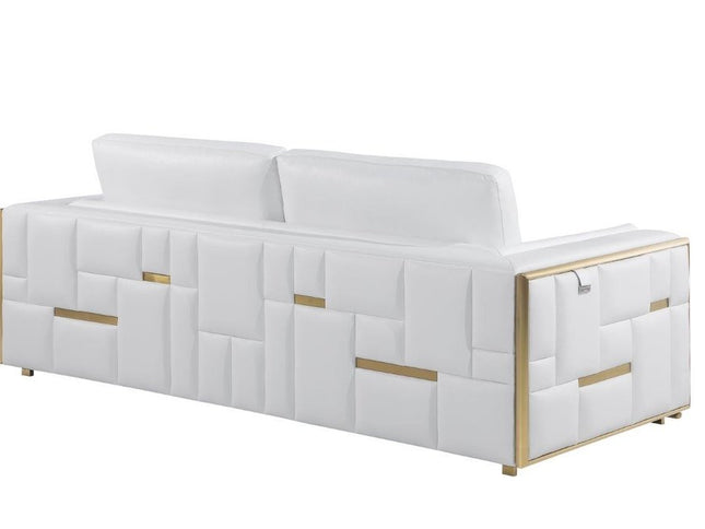 73" White And Silver Metallic Top Grain Leather Loveseat