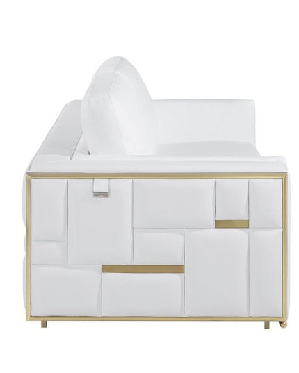 73" White And Silver Metallic Top Grain Leather Loveseat