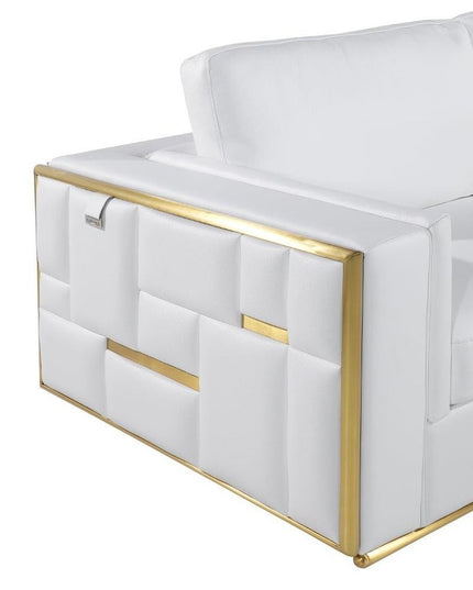 73" White And Silver Metallic Top Grain Leather Loveseat