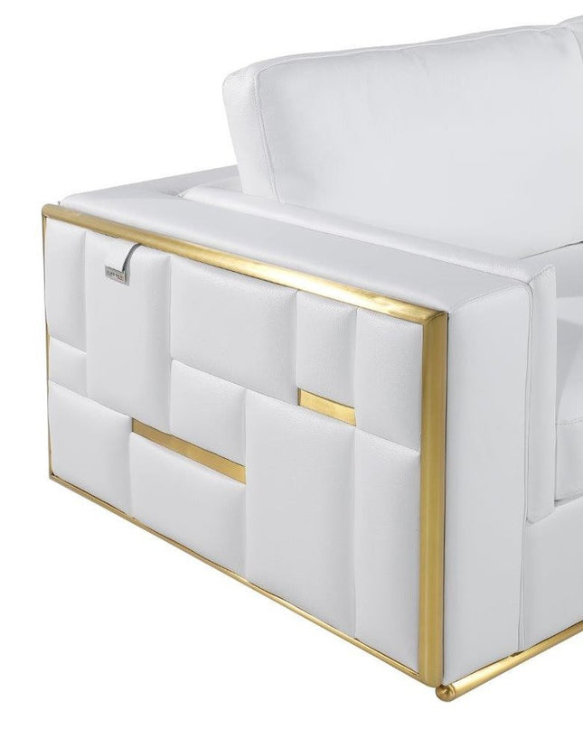 73" White And Silver Metallic Top Grain Leather Loveseat