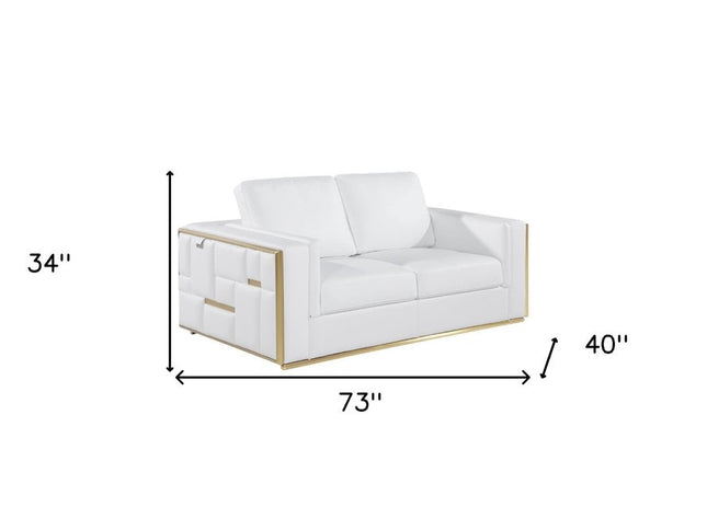 73" White And Silver Metallic Top Grain Leather Loveseat