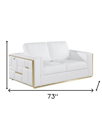 73" White And Silver Metallic Top Grain Leather Loveseat