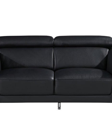 70" Black And Silver Metallic Top Grain Leather Loveseat