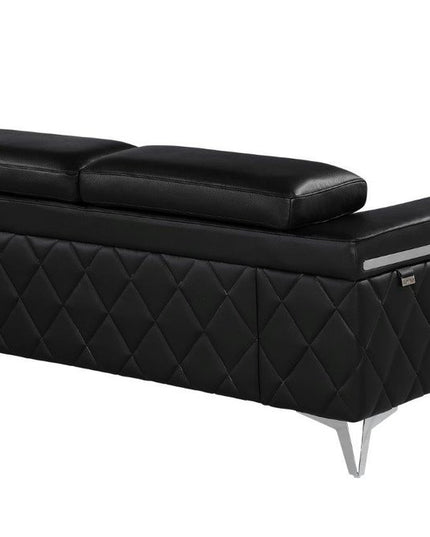 70" Black And Silver Metallic Top Grain Leather Loveseat