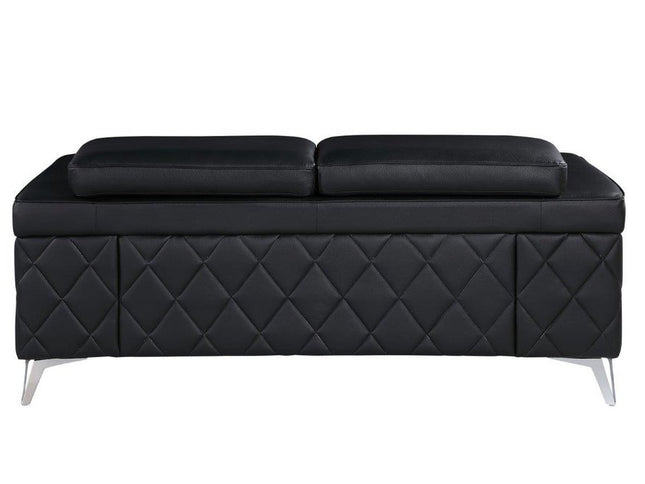 70" Black And Silver Metallic Top Grain Leather Loveseat