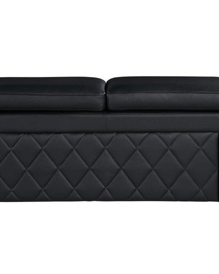70" Black And Silver Metallic Top Grain Leather Loveseat