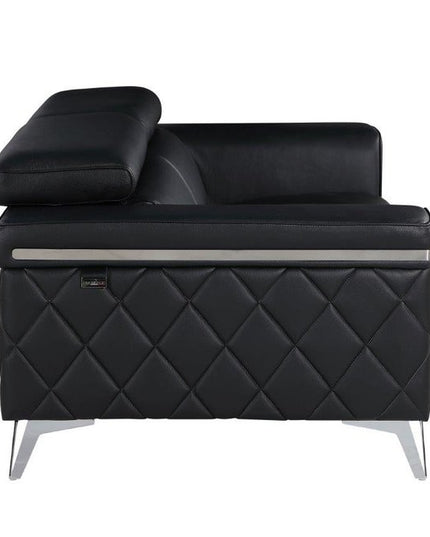 70" Black And Silver Metallic Top Grain Leather Loveseat