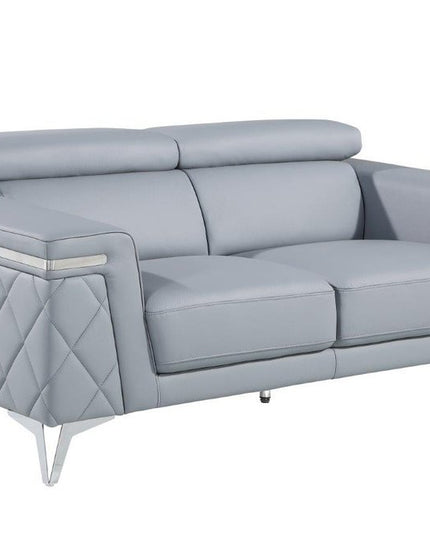 70" Light Blue And Silver Metallic Top Grain Leather Loveseat