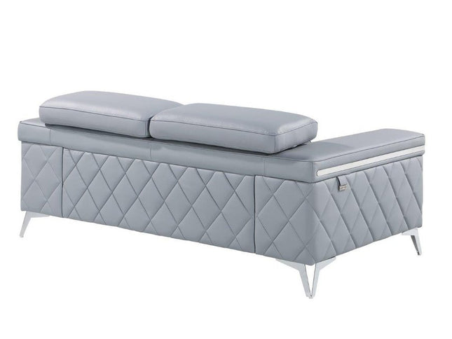 70" Light Blue And Silver Metallic Top Grain Leather Loveseat