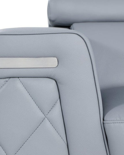 70" Light Blue And Silver Metallic Top Grain Leather Loveseat