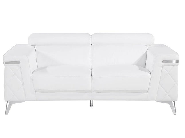 70" White And Silver Metallic Top Grain Leather Loveseat