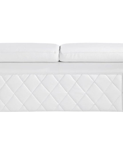 70" White And Silver Metallic Top Grain Leather Loveseat