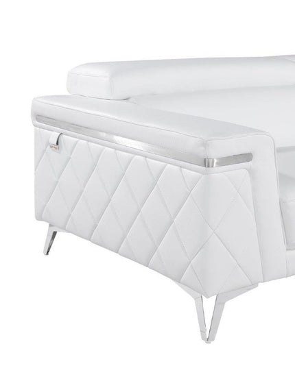 70" White And Silver Metallic Top Grain Leather Loveseat