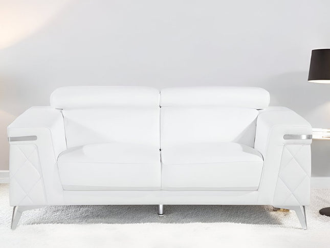 70" White And Silver Metallic Top Grain Leather Loveseat