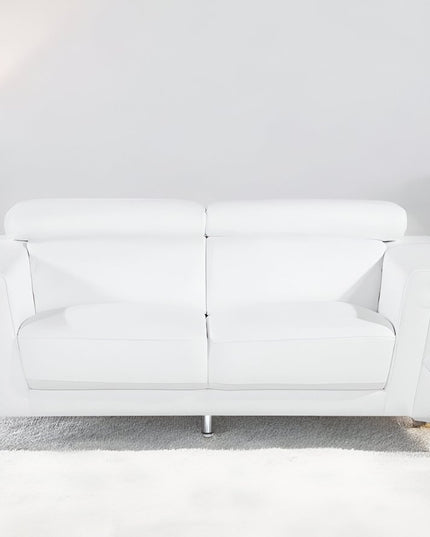 70" White And Silver Metallic Top Grain Leather Loveseat