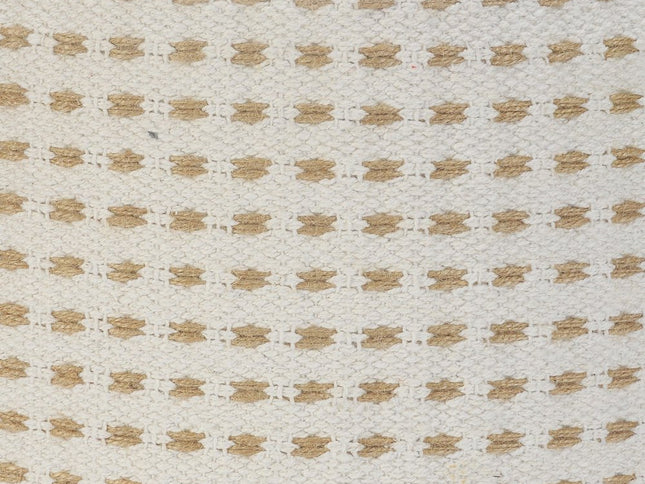 18" White Jute Blend Round Geometric Pouf Ottoman