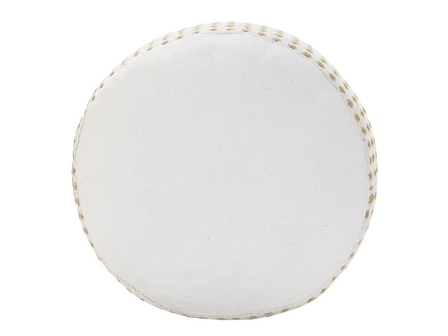 18" White Jute Blend Round Geometric Pouf Ottoman