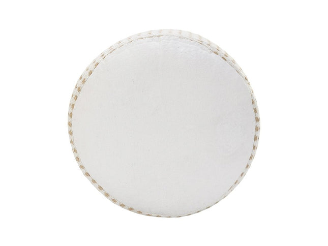 18" White Jute Blend Round Geometric Pouf Ottoman