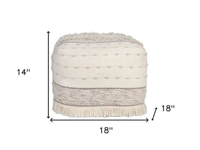18" Cream Cotton Striped Pouf Ottoman