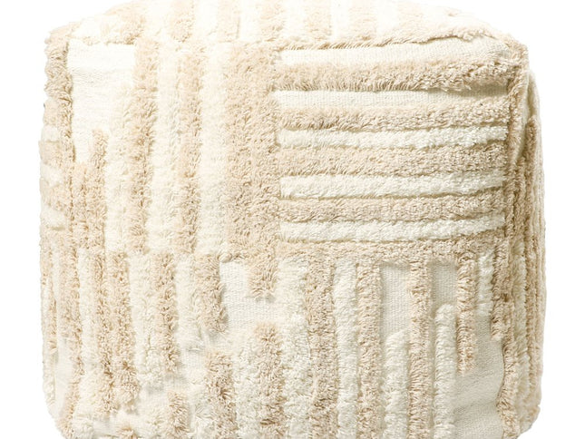 18" Beige Cotton Cube Striped Pouf Ottoman