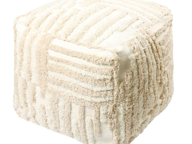 18" Beige Cotton Cube Striped Pouf Ottoman