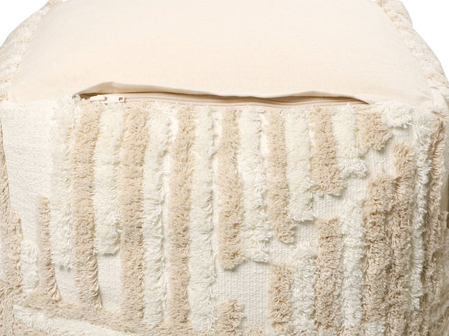 18" Beige Cotton Cube Striped Pouf Ottoman