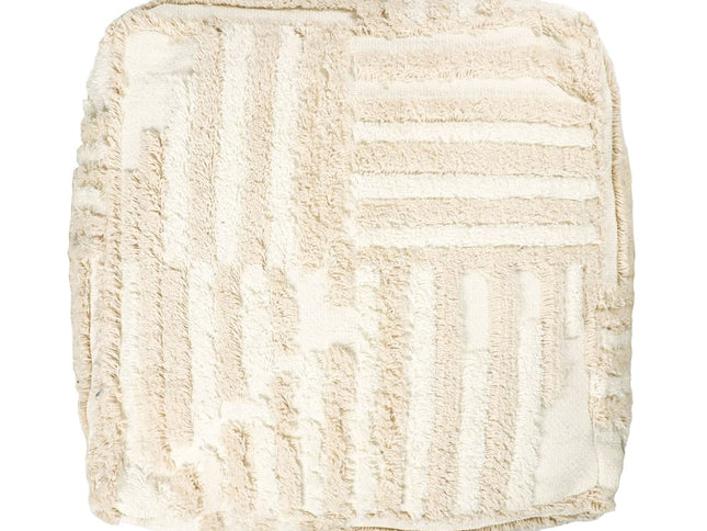 18" Beige Cotton Cube Striped Pouf Ottoman