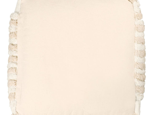 18" Beige Cotton Cube Striped Pouf Ottoman