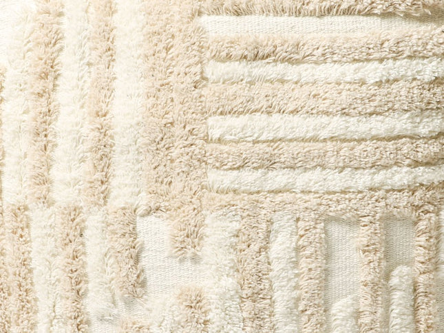 18" Beige Cotton Cube Striped Pouf Ottoman