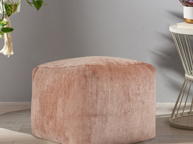 18" Blue Chenille Cube Pouf Ottoman