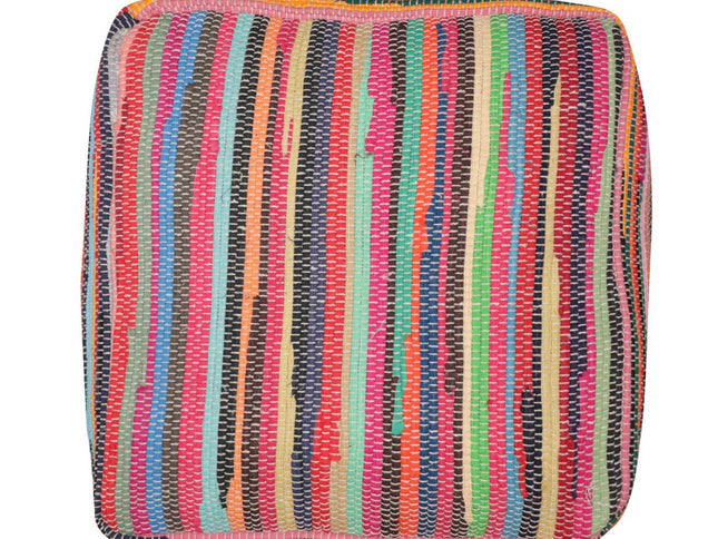 18" Red And Black Cotton Cube Striped Pouf Ottoman