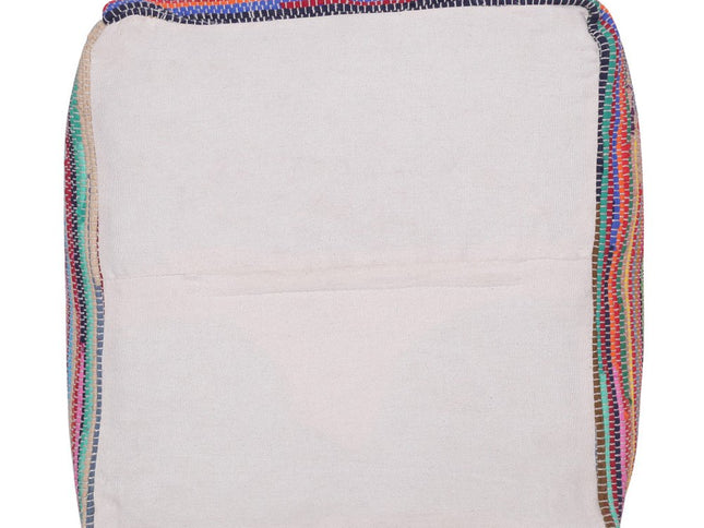 18" Red And Black Cotton Cube Striped Pouf Ottoman