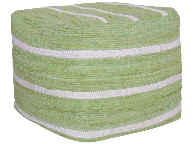 18" Green And White Cotton Cube Striped Pouf Ottoman
