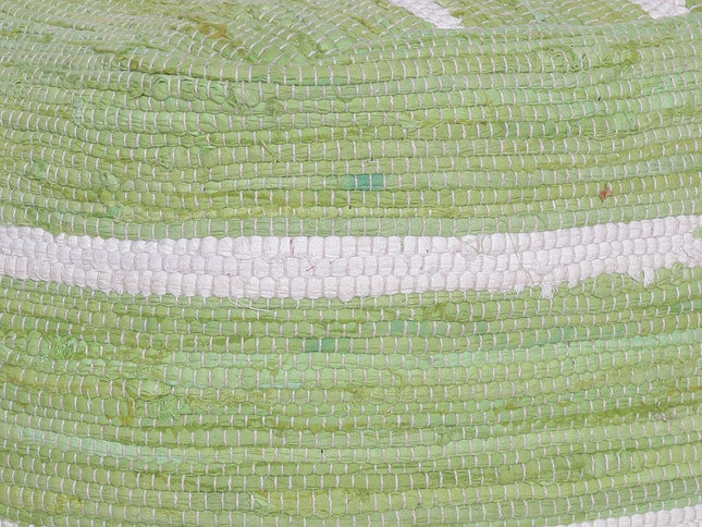 18" Green And White Cotton Cube Striped Pouf Ottoman